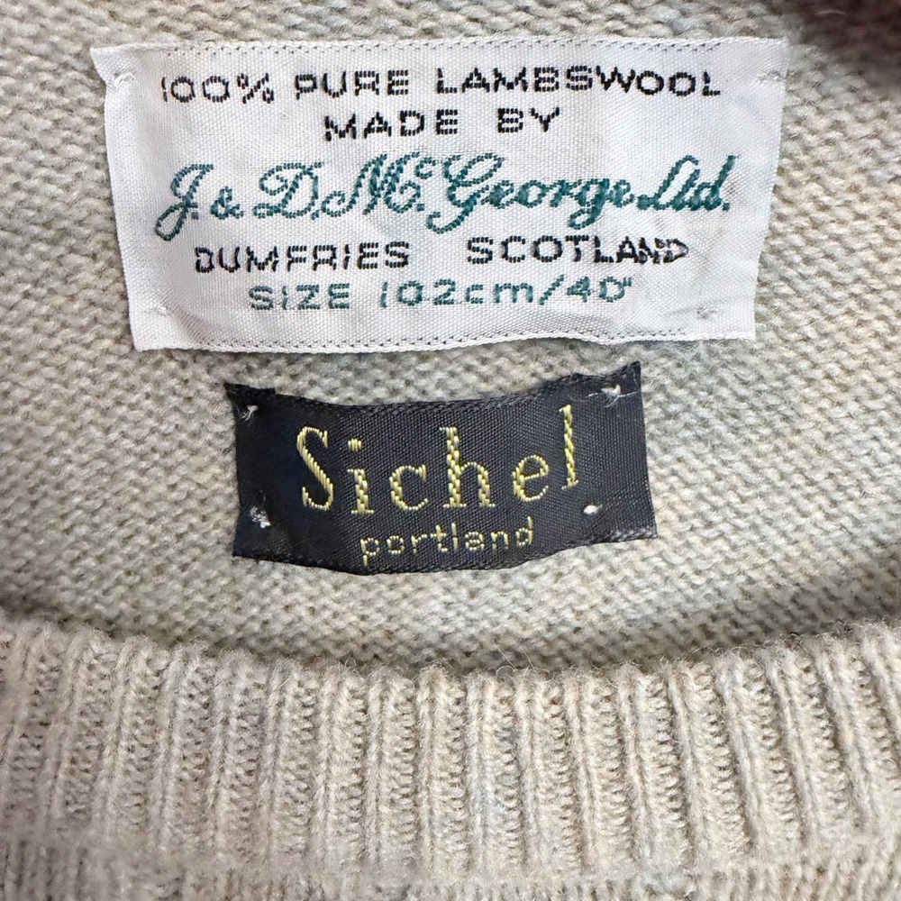 Vintage J & D McGeorge Scotland Pure Lambswool Cable Knit Sweater Cream/Sage 40 - Picture 4 of 7
